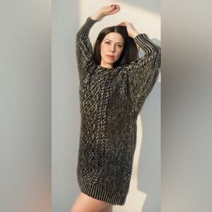 Free People Charcoal Gray Cable Knit Crewneck Sweater Dress